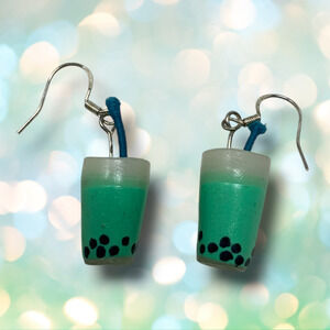 Vintage Y2K Novelty Green Bubble Tea Kawaii Acrylic Pierced Dangle Earrings